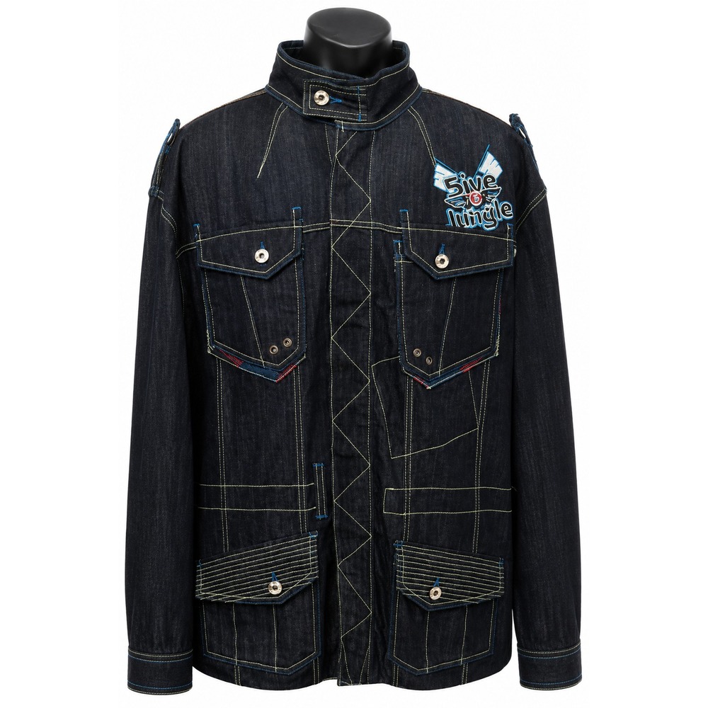 5ive Jungle Men's Hip Hop Walk Of LIfe Denim Jacket Size 2XL Blue Embroidered